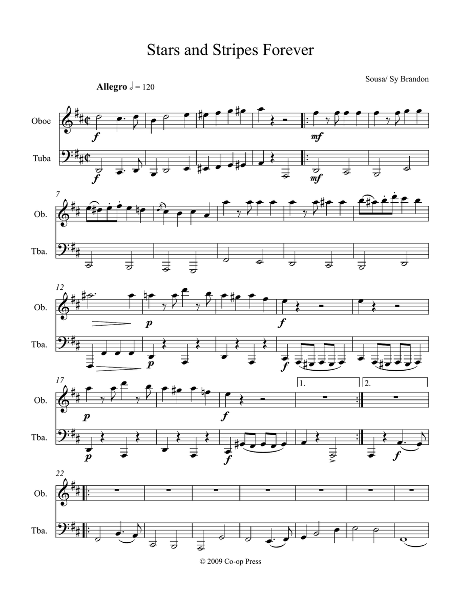 The Stars and Stripes Forever for Oboe and Tuba Oboe scores gallery preview page 1