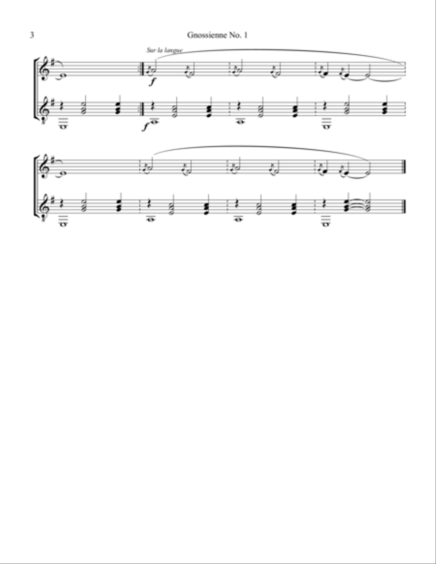 Gnossienne (1,2,3+5) for violin or flute and guitar (Em) Flute scores gallery preview page 4