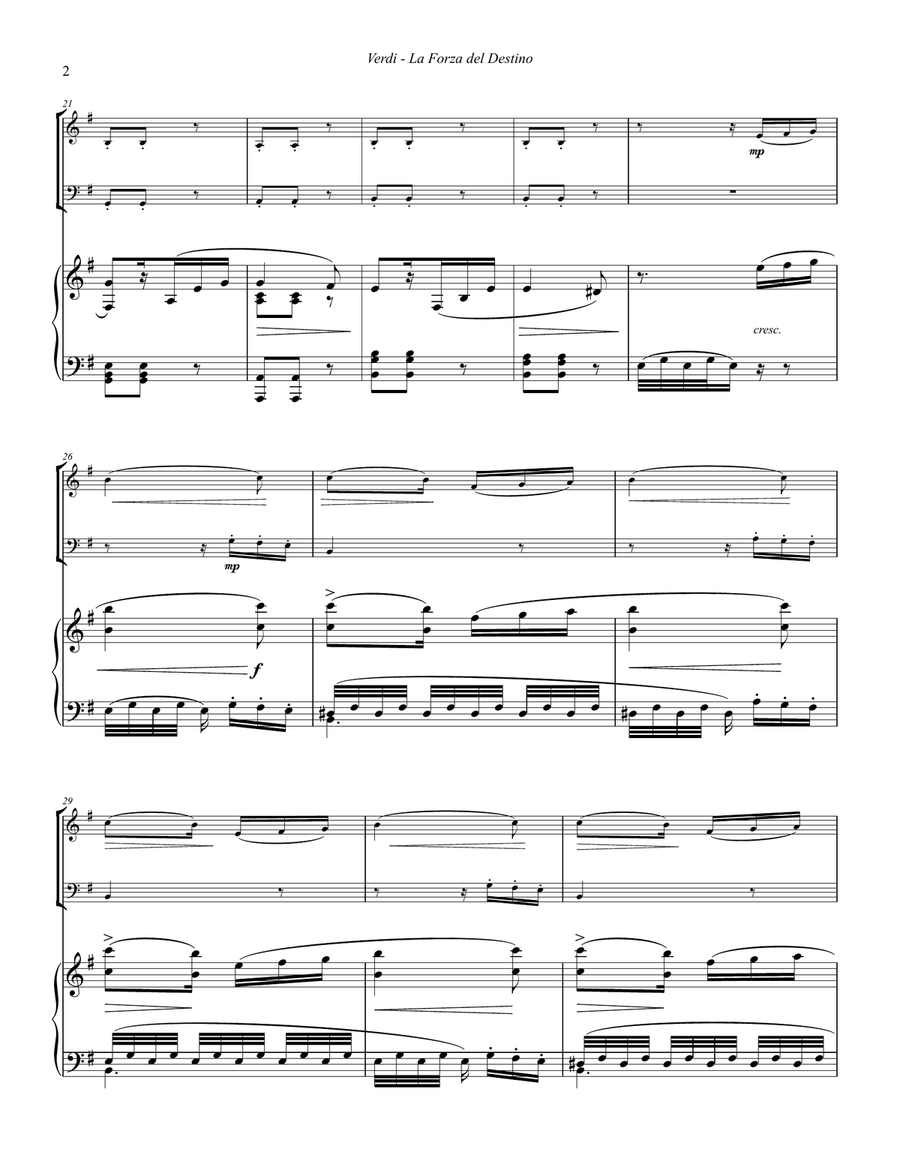 La Forza del Destino (Force of Destiny) Overture for Trumpet, Trombone and Piano Brass Duet scores gallery preview page 2