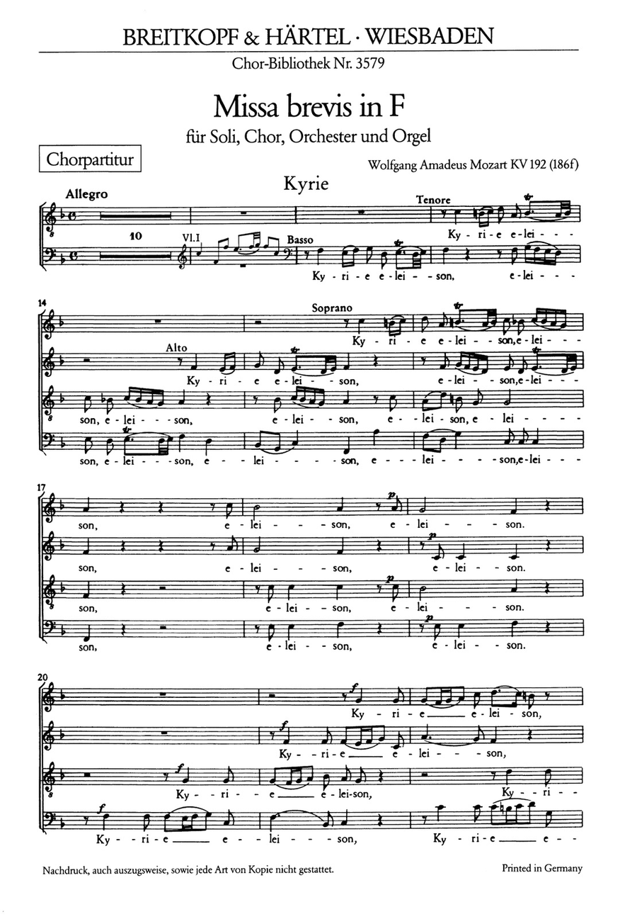 Missa brevis in F K. 192 (186f) by Wolfgang Amadeus Mozart 4-Part - Sheet Music