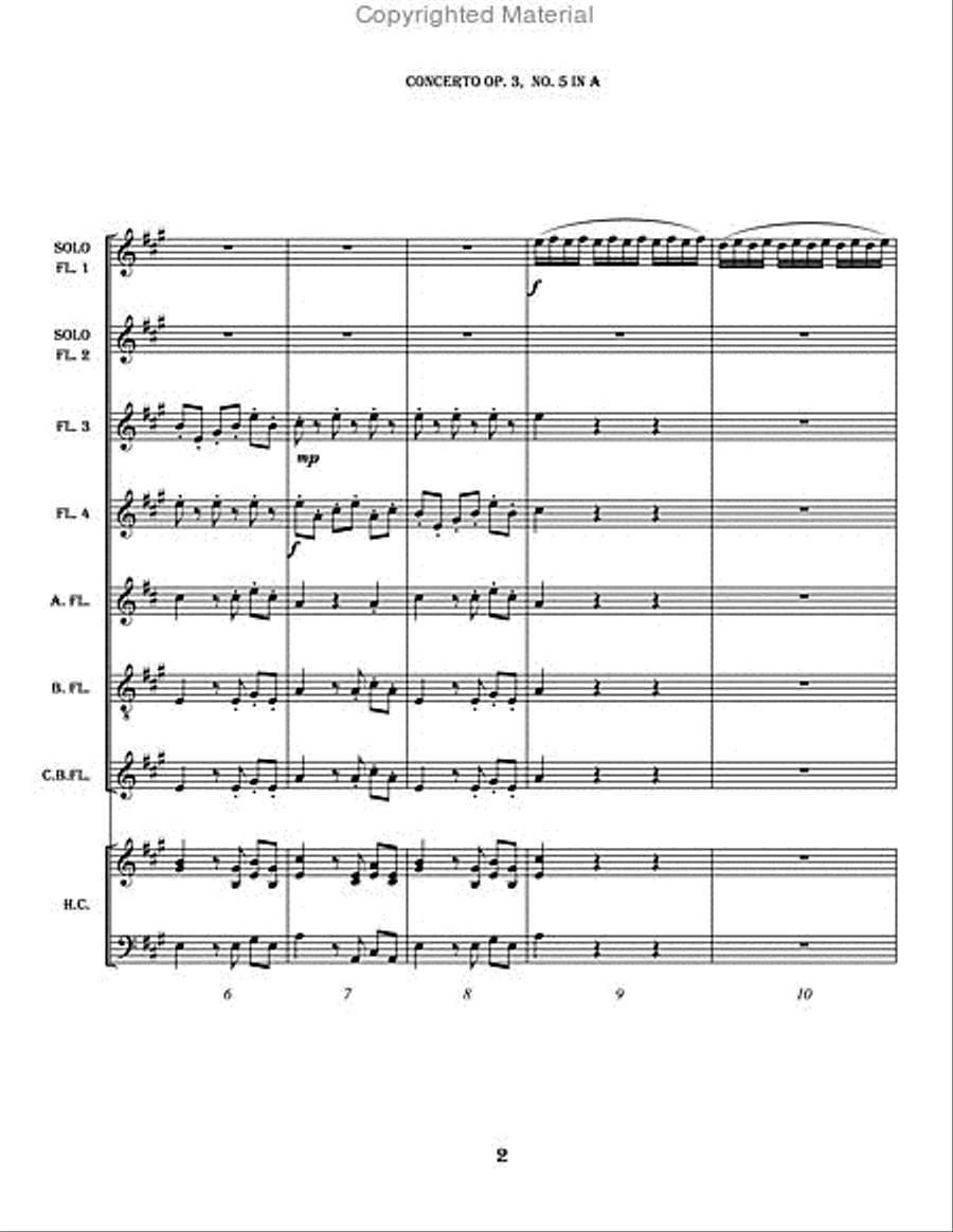Concerto Op. 3, No. 5 in A Flute Choir scores gallery preview page 3