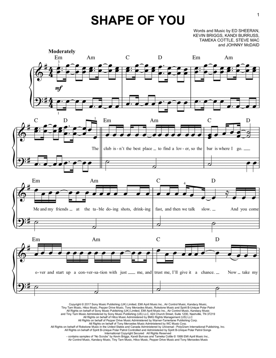 Shape Of You Easy Piano scores gallery preview page 1