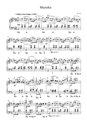 Book cover for Chopin - Mazurka o.O. No.54 for piano solo