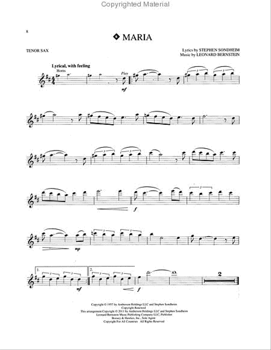 West Side Story for Tenor Sax