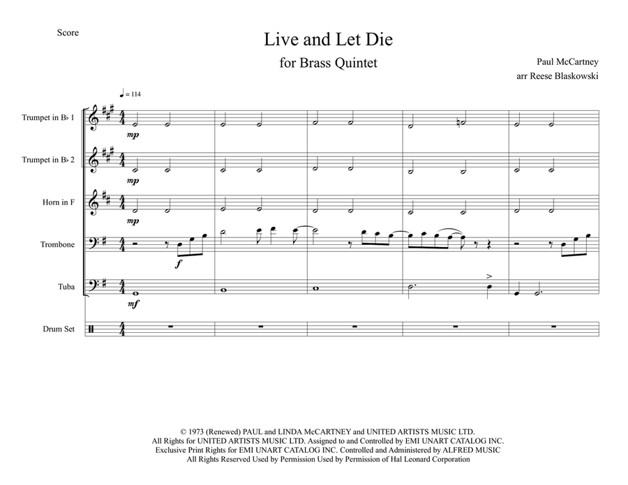 Live And Let Die Brass Quintet scores gallery preview page 1