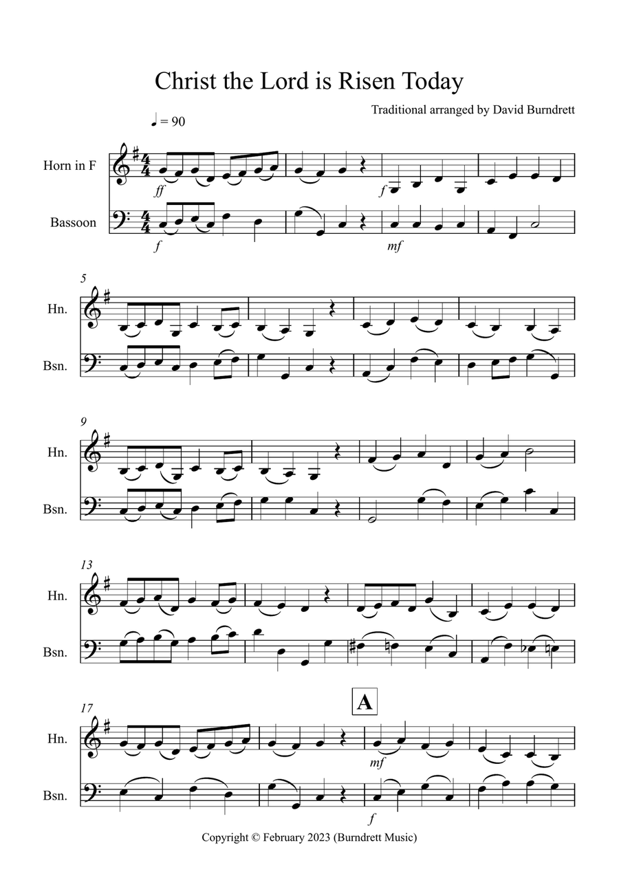 Christ The Lord is Risen Today for Horn and Bassoon Duet Woodwind Duet scores gallery preview page 1