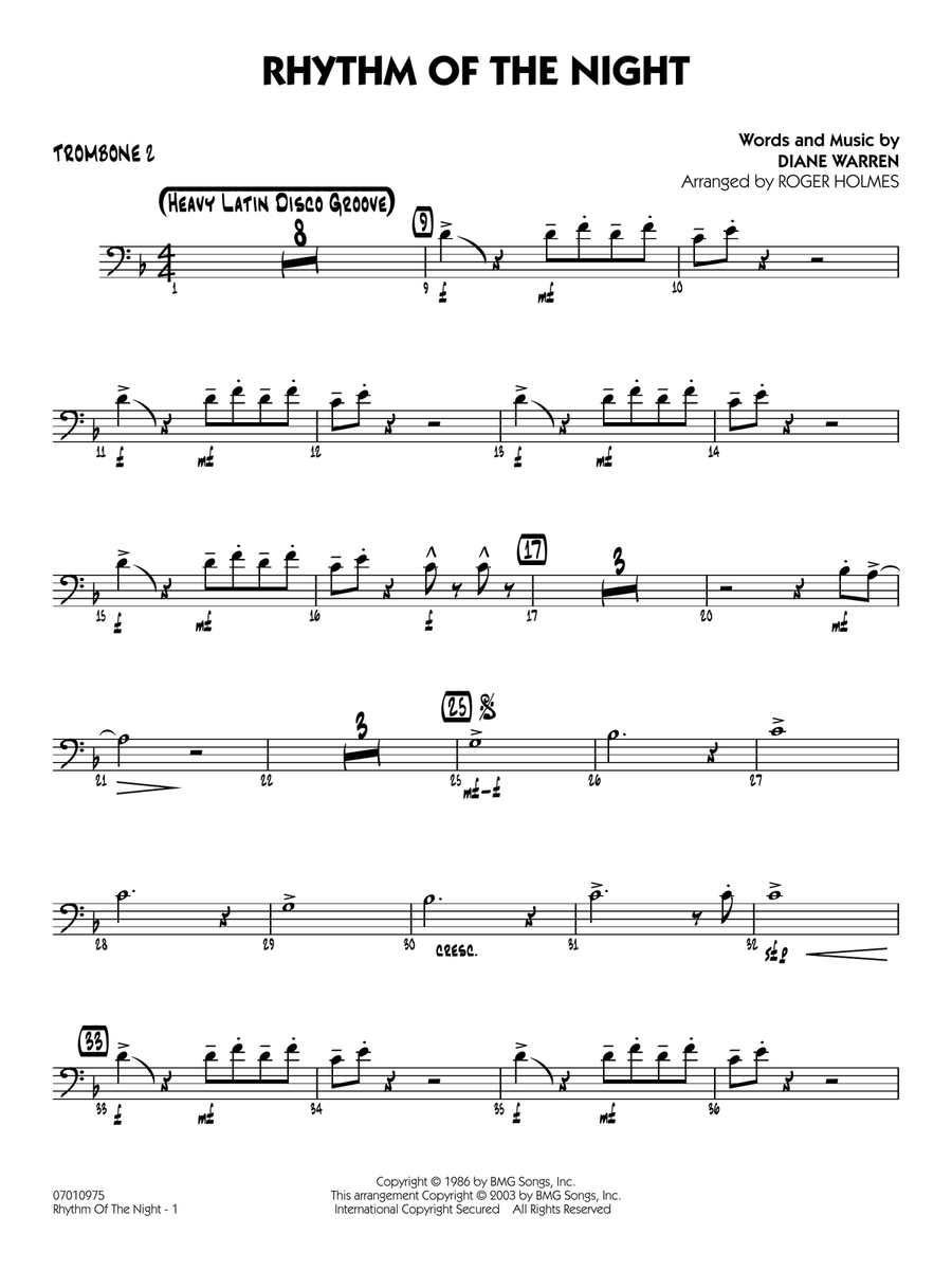 Rhythm of the Night (arr. Roger Holmes) - Trombone 2 Jazz Ensemble scores gallery preview page 1