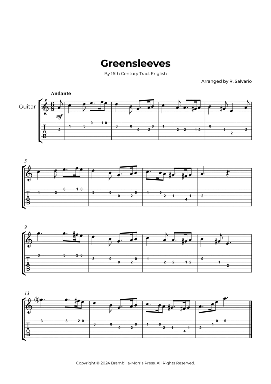 Greensleeves (Guitar Tab) Acoustic Guitar scores gallery preview page 1