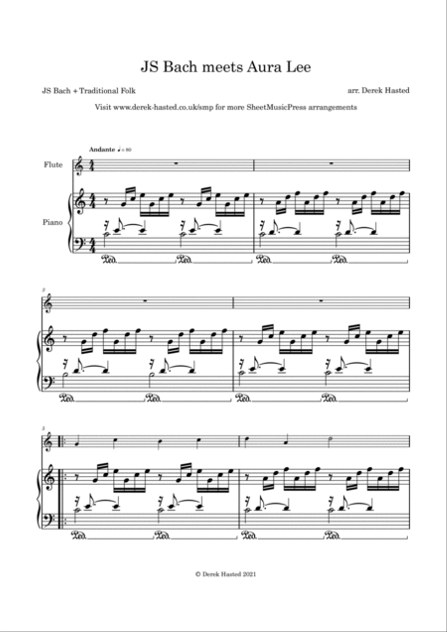 JS Bach meets Aura Lee - Flute/Oboe/Recorder & Piano Oboe scores gallery preview page 4