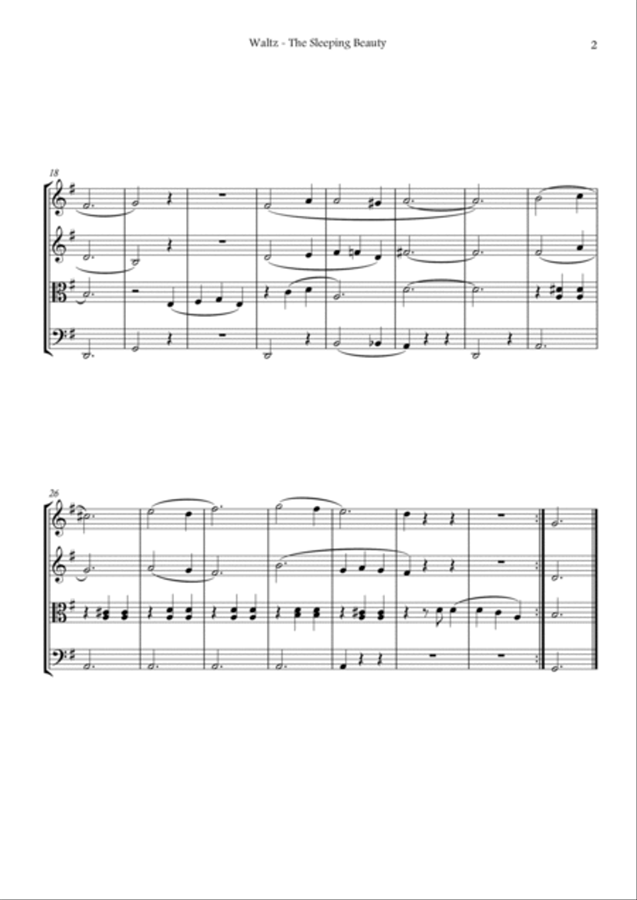Waltz - The Sleeping Beauty (String quartet) TCHAIKOVSKY - beginner String Quartet scores gallery preview page 2