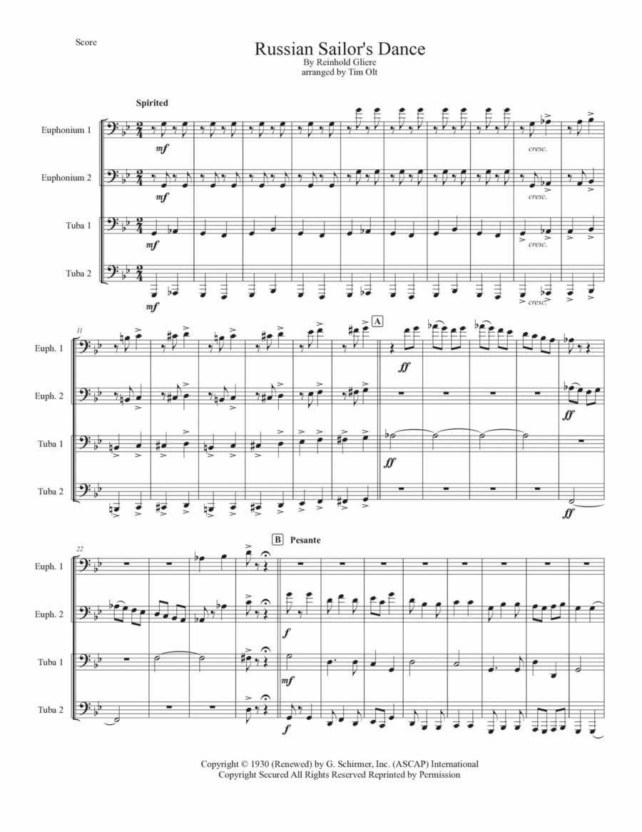 Russian Sailor's Dance Brass Quartet scores gallery preview page 1