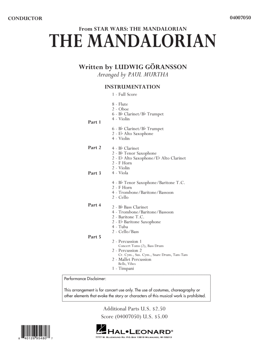 The Mandalorian (from Star Wars: The Mandalorian) (arr Paul Murtha) - Conductor Score (Full Score) Concert Band scores gallery preview page 1