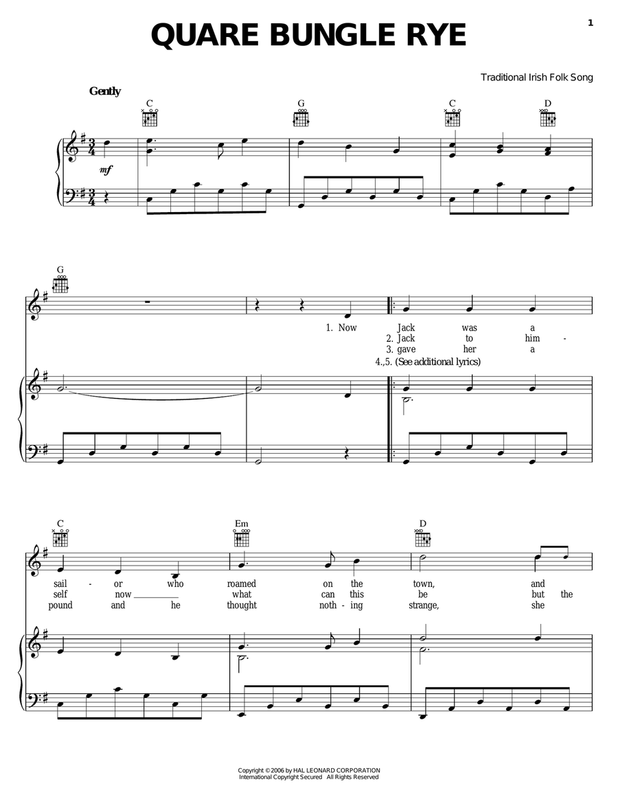 Quare Bungle Rye Quare Bungle Rye Piano, Vocal, Guitar scores gallery preview page 1