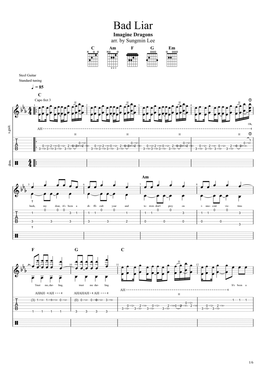 Bad Liar Electric Guitar scores gallery preview page 1