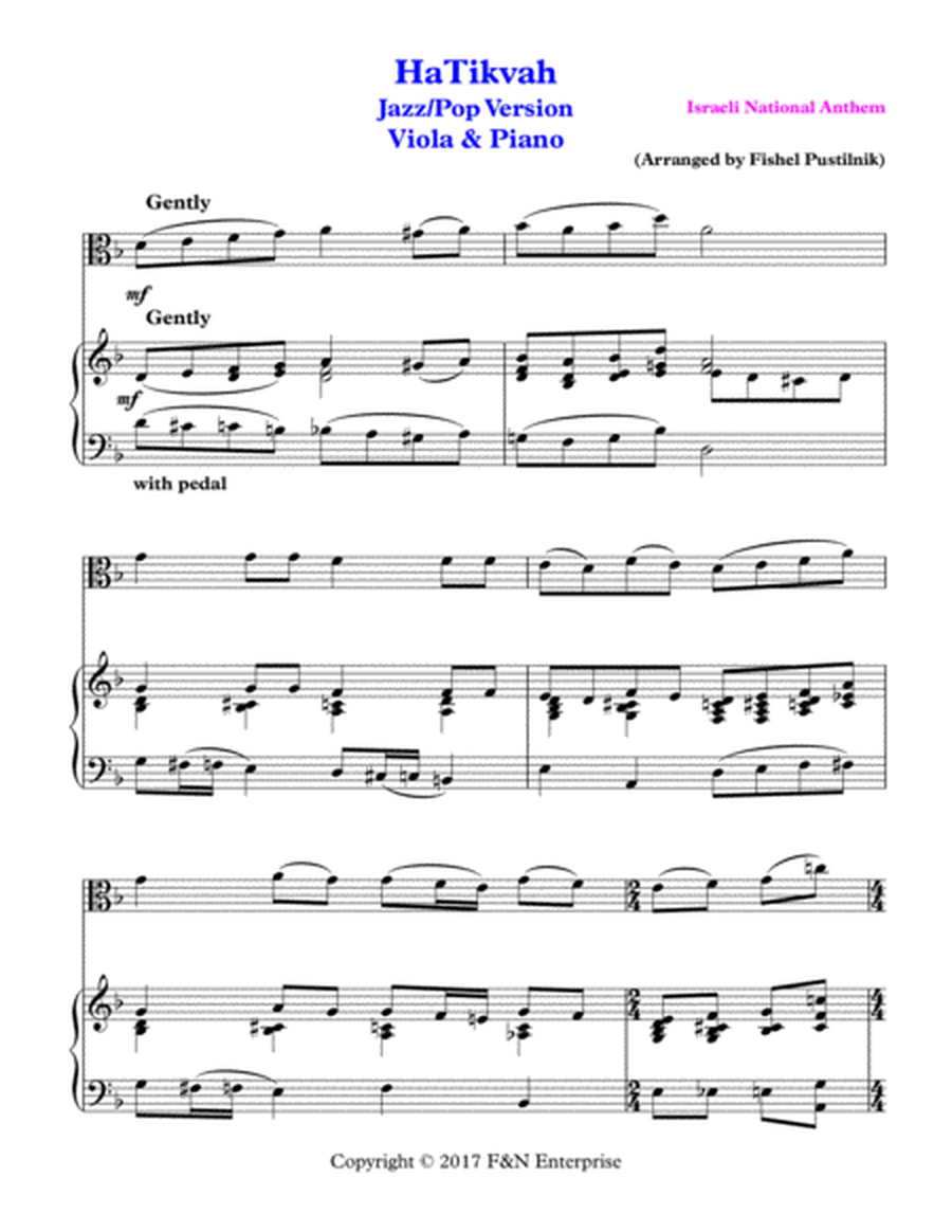 "HaTikvah" for Viola and Piano image number null