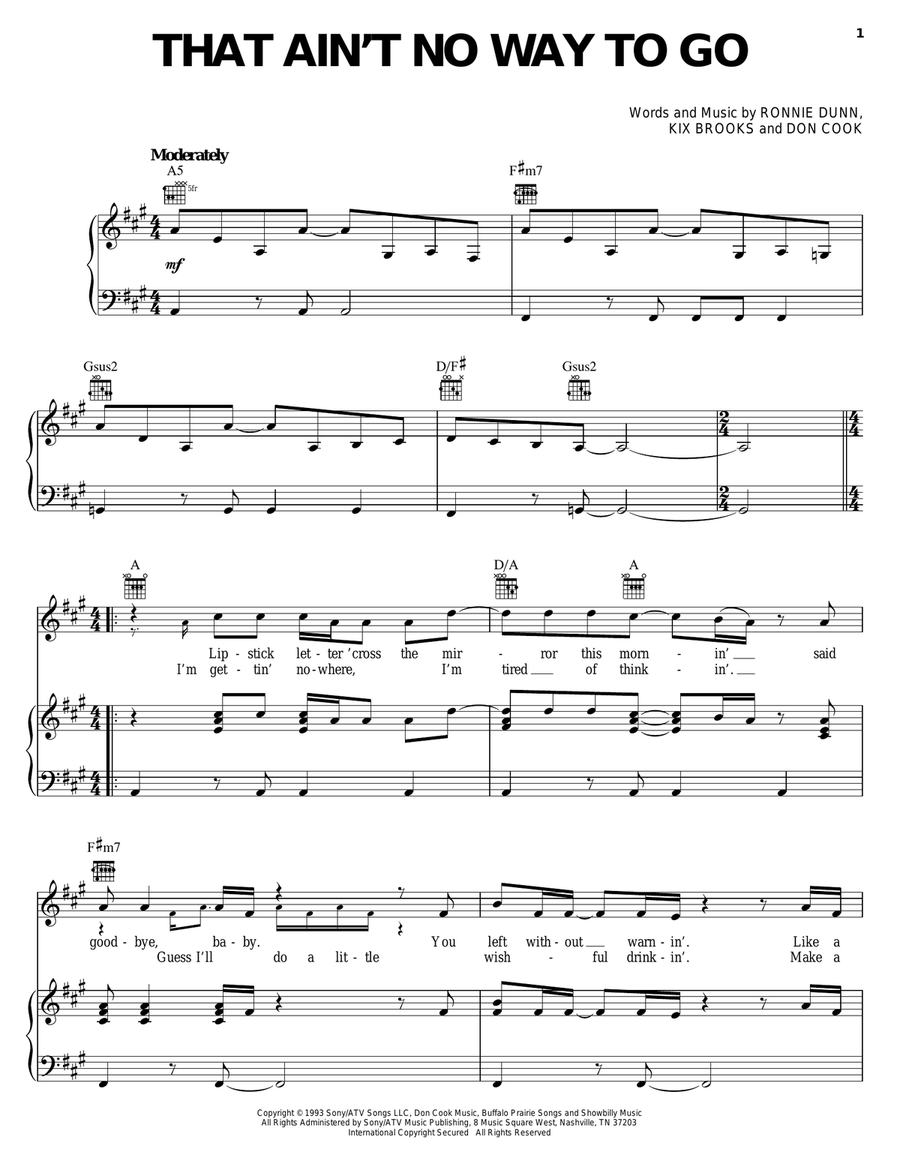That Ain't No Way To Go Piano, Vocal, Guitar scores gallery preview page 1