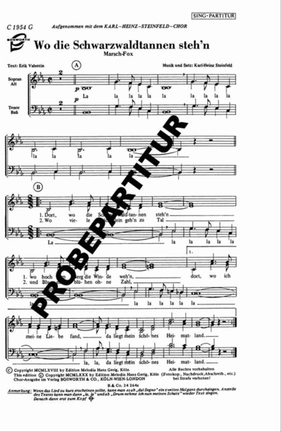 Wo die Schwarzwaldtannen steh'n Mixed Choir scores gallery preview page 1
