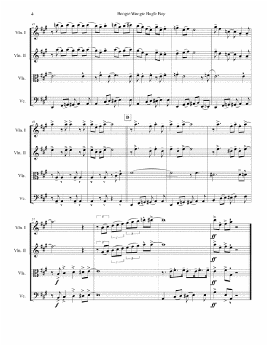 Boogie Woogie Bugle Boy String Quartet scores gallery preview page 4