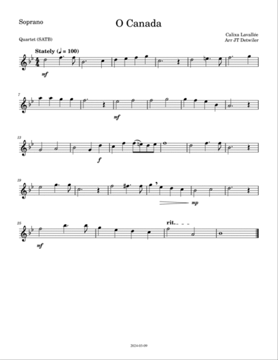 O Canada O Canada Saxophone Quartet scores gallery preview page 3