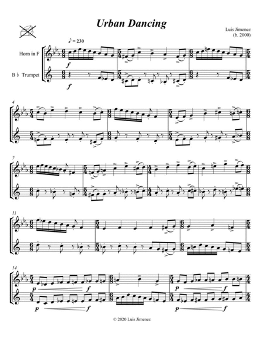 Urban Dancing - Trumpet and Horn Duet - Luis Jimenez Brass Duet scores gallery preview page 3