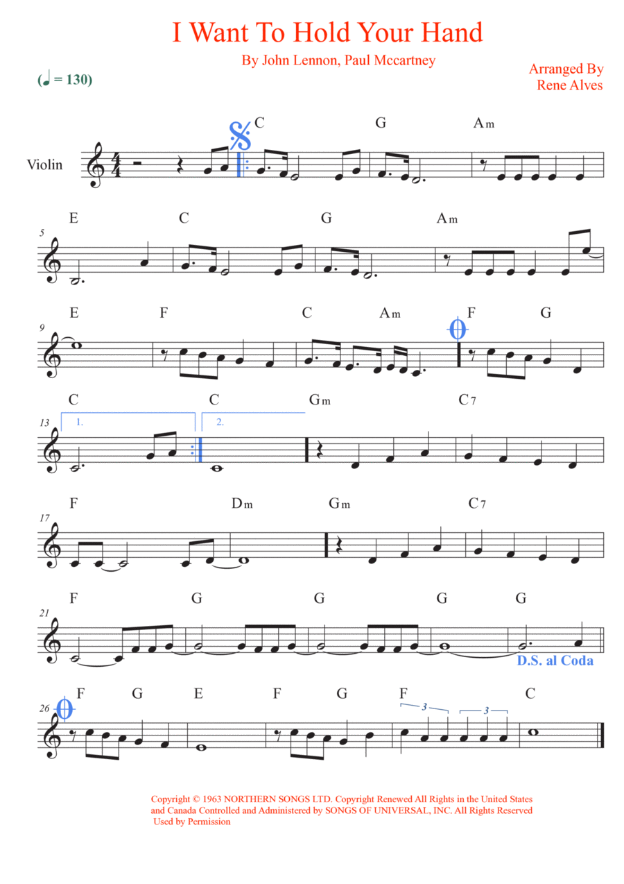 I Want To Hold Your Hand I Want To Hold Your Hand Violin Solo scores gallery preview page 1