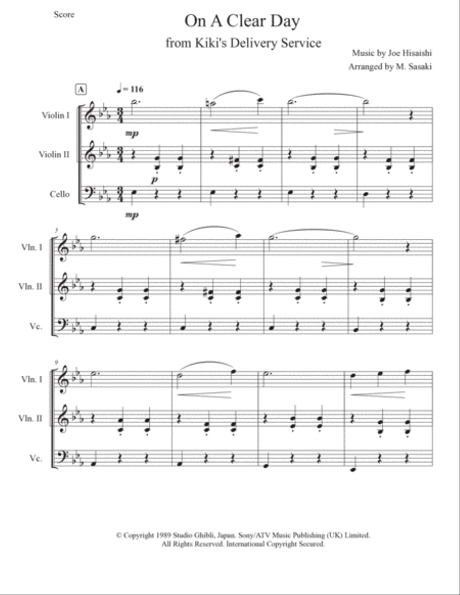 Kiki's Delivery Service (on A Clear Day) String Trio scores gallery preview page 2