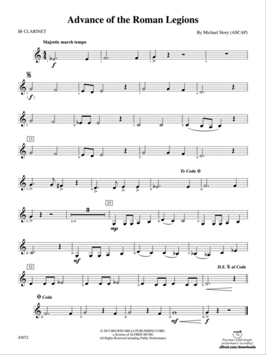 Advance of the Roman Legions: 1st B-flat Clarinet Concert Band scores gallery preview page 1