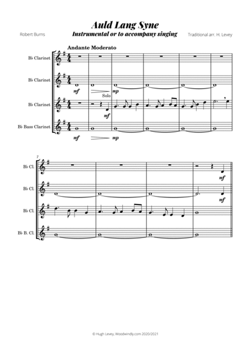 Auld Lang Syne - Arranged for clarinet quartet image number null