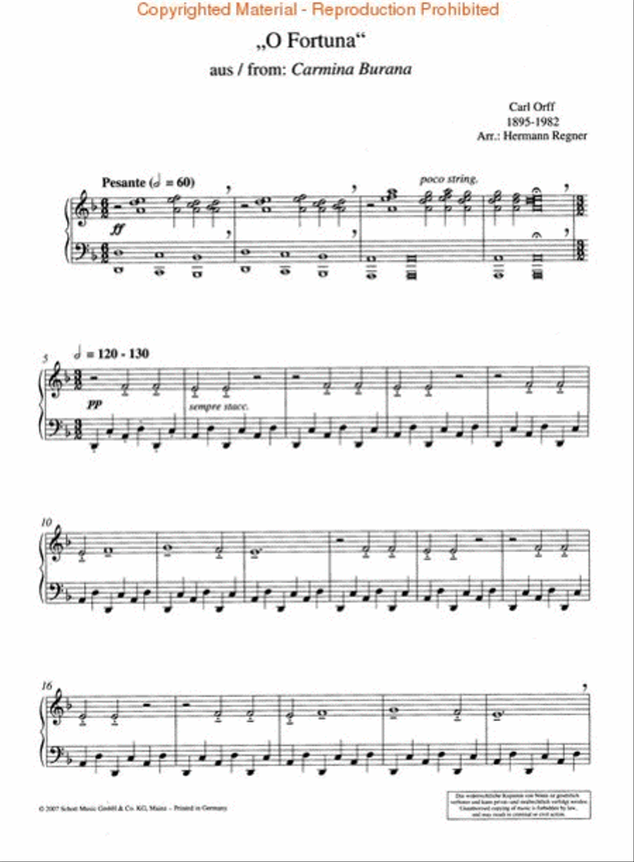 O Fortuna from Carmina Burana Piano Solo scores gallery preview page 2