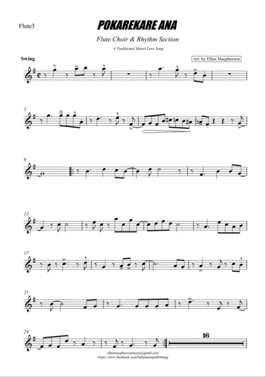 POKAREKARE ANA - Flute Choir & Rhythm Section (Flute 3) Flute Choir scores gallery preview page 1