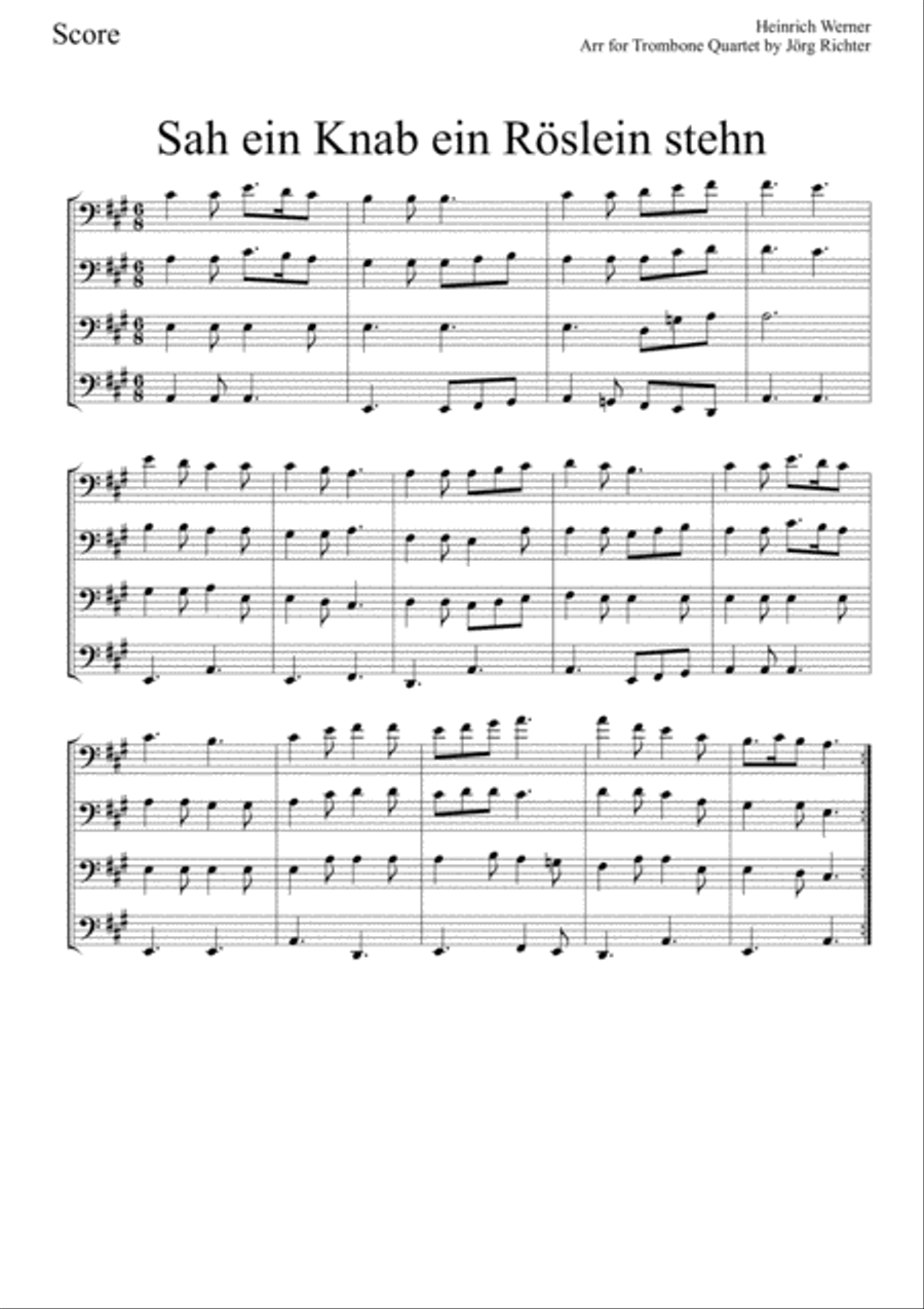 Sah ein Knab ein Röslein stehn for Trombone Quartet Brass Quartet scores gallery preview page 2