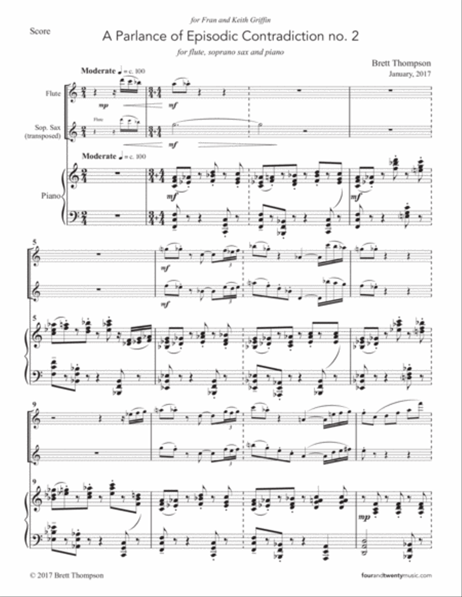 A Parlance of Episodic Contradiction 2, for flute soprano sax and piano Small Ensemble scores gallery preview page 2