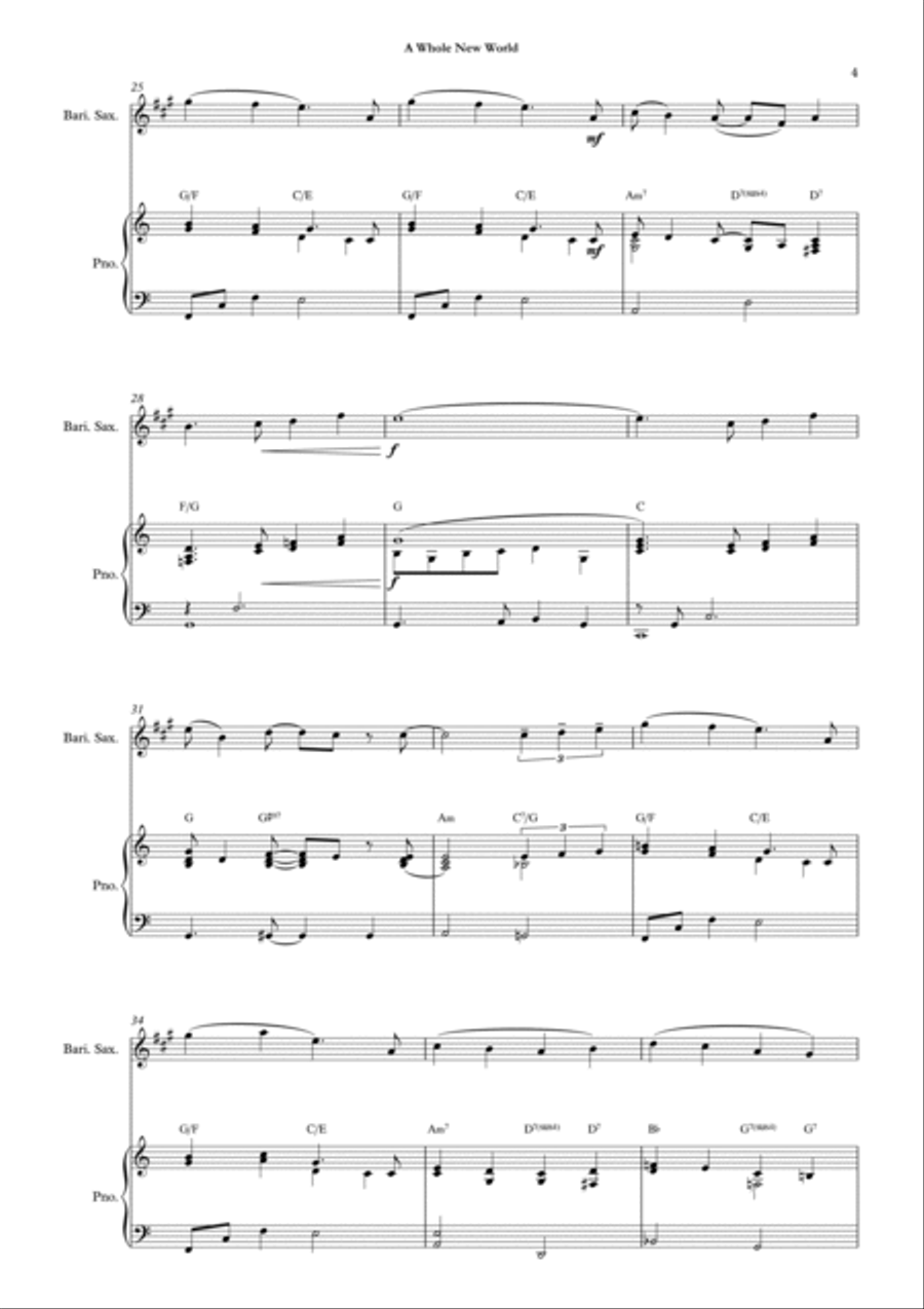 A Whole New World Baritone Saxophone scores gallery preview page 6