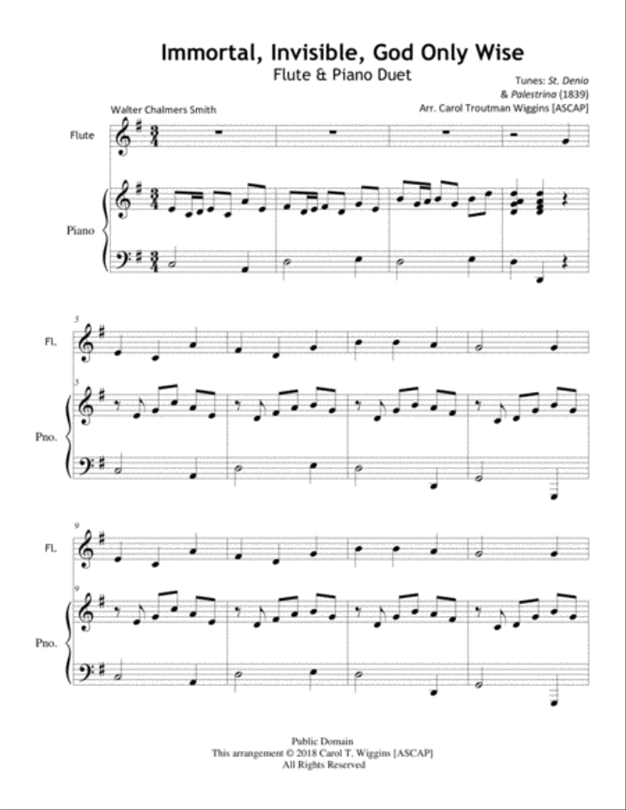 Immortal, Invisible, God Only Wise (Flute & Piano) Flute Solo scores gallery preview page 1