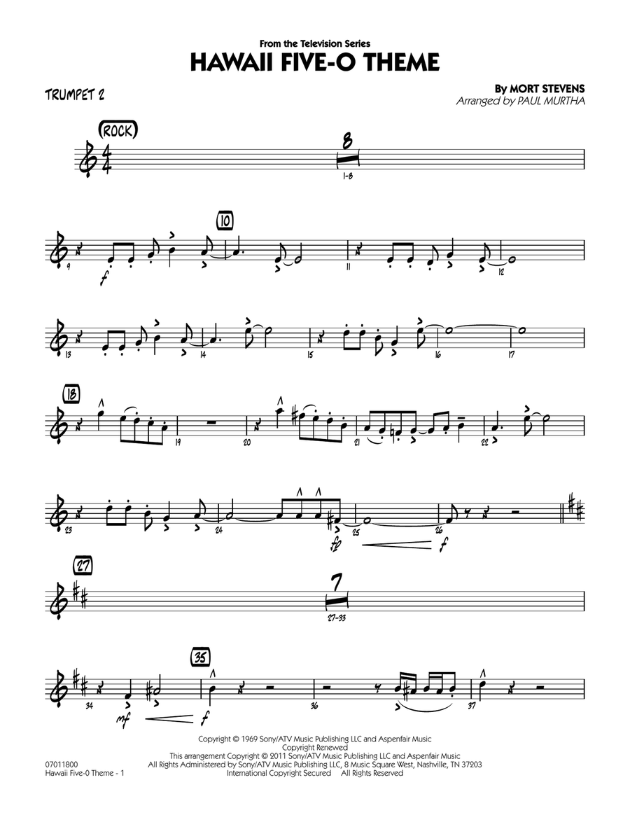 Hawaii Five-O Theme - Trumpet 2 Jazz Ensemble scores gallery preview page 1