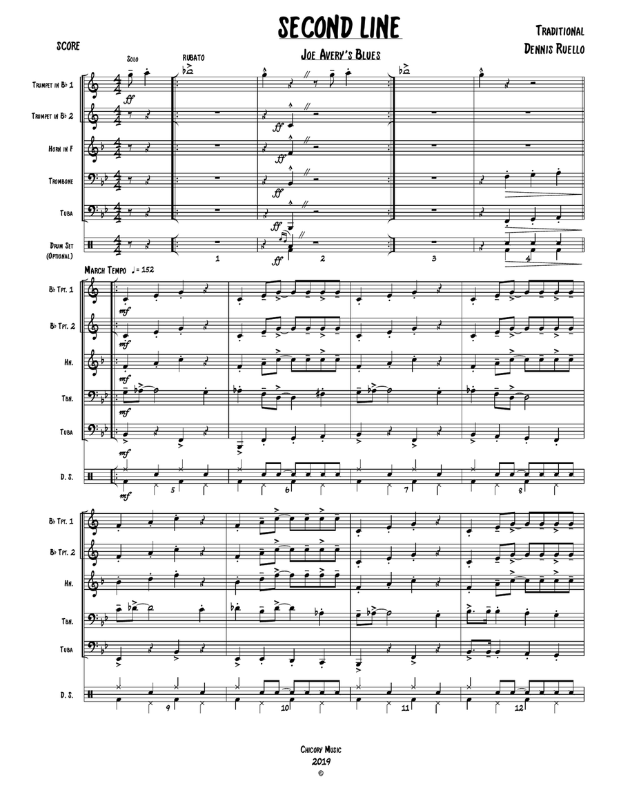 SECOND LINE - Brass Quintet - New Orleans Parade Music Brass Quintet scores gallery preview page 1
