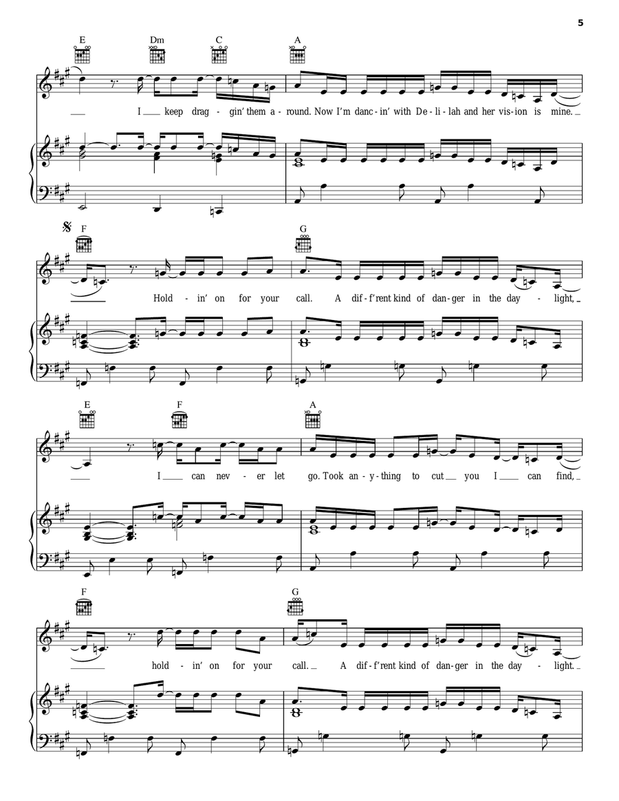 Delilah Piano, Vocal, Guitar scores gallery preview page 5