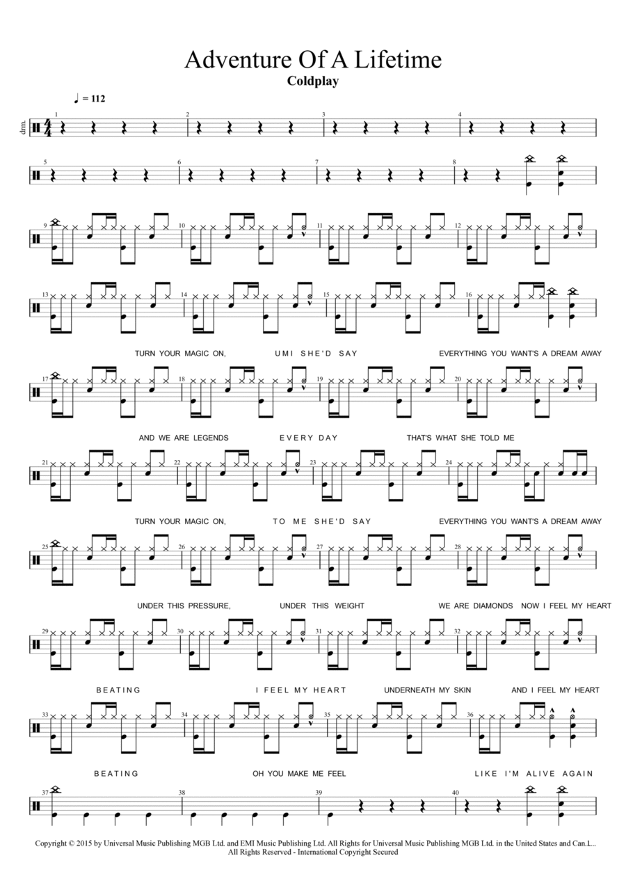 Adventure Of A Lifetime Adventure Of A Lifetime Drum Set scores gallery preview page 1