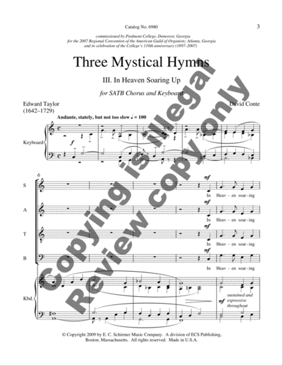 Three Mystical Hymns: 3 In Heaven Soaring Up 4-Part scores gallery preview page 3