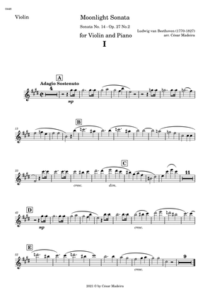 Moonlight Sonata by Beethoven 1 mov. - Violin and Piano (Individual Parts)