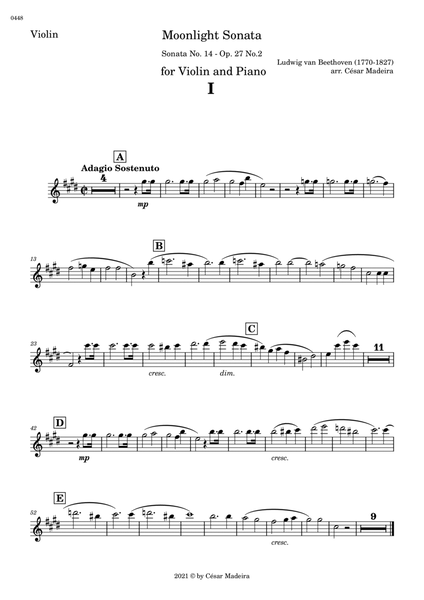Moonlight Sonata by Beethoven 1 mov. - Violin and Piano (Individual Parts) image number null