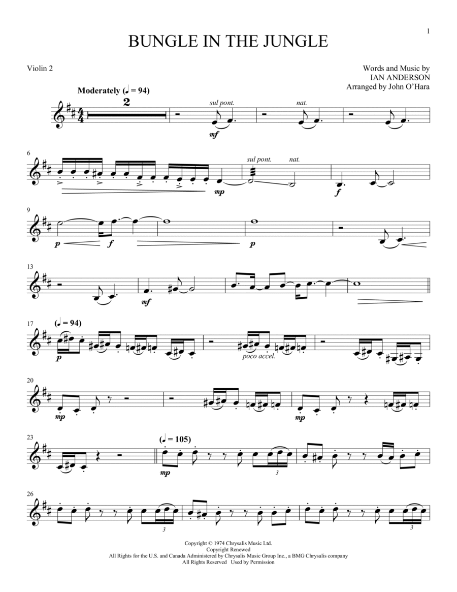 Bungle (arr. John O'Hara) - Violin 2 String Quartet scores gallery preview page 1