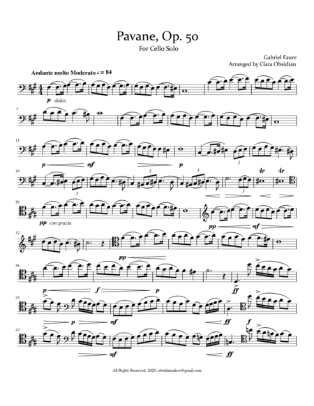 Fauré: Pavane, Op. 50 (for Cello solo in 2 difficulty levels/ Both Scores included) image number null