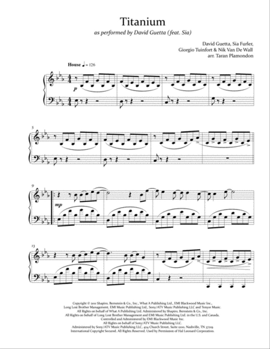 Titanium Titanium Piano Solo scores gallery preview page 1