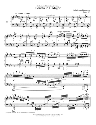 Piano Sonata No. 30 In E Major, Op. 109