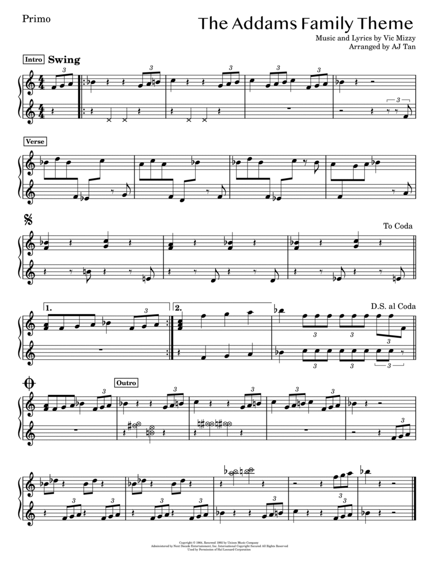The Addams Family Theme Easy Piano scores gallery preview page 1