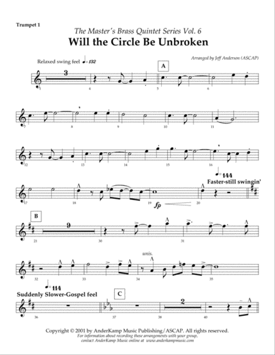 Will the Circle Be Unbroken for Brass Quintet Brass Quintet scores gallery preview page 6