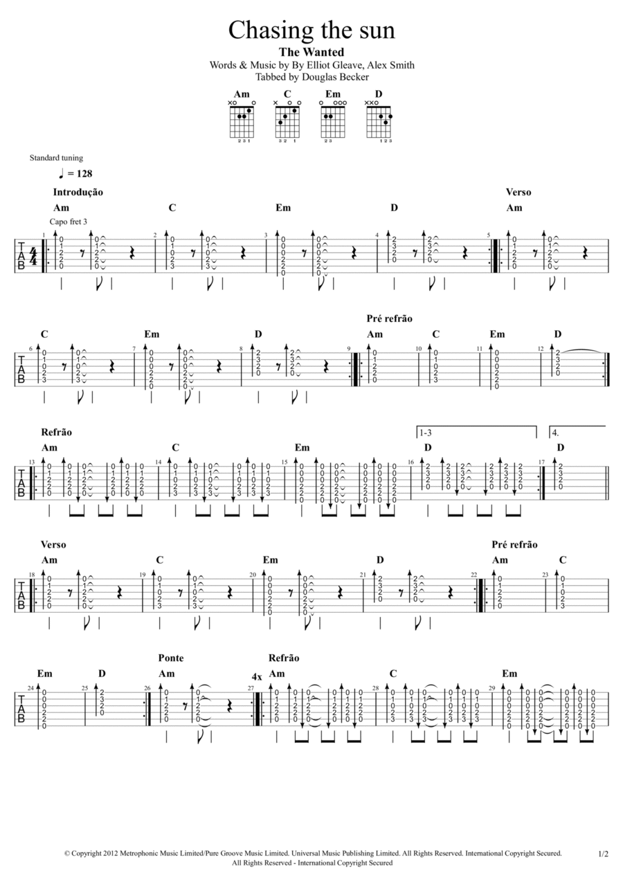 Chasing The Sun Electric Guitar scores gallery preview page 1