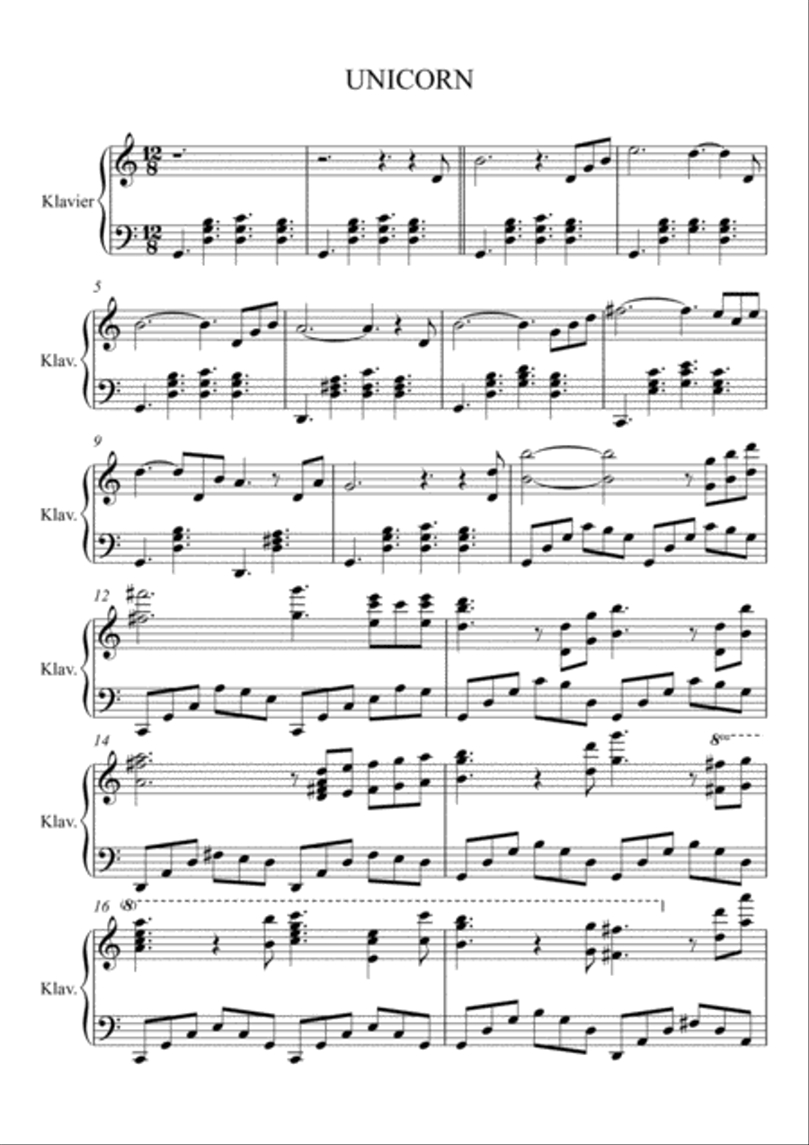 UNICORN Piano Solo scores gallery preview page 1