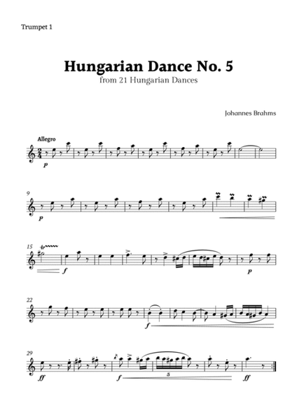 Hungarian Dance No. 5 by Brahms for Trumpet Quartet image number null